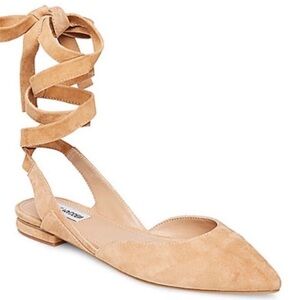 Steve Madden Freeman Taupe Camel Suede Lace-Up Ballet Flats Sz 8